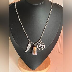 Angel Wing Pentagram Salt Bottle Pendant Supernatural Protection Necklace
